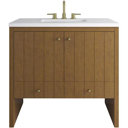 James Martin Vanities Hudson 36" Free Standing Single Basin Poplar Wood Vanity Set with Stone Composite Top, Rectangular Sink, USB Port(s), and Electrical Outlet(s) Honey Oak