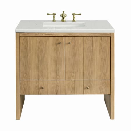 James Martin Vanities Hudson 36" Single Basin Wood Vanity Set with 3cm Lime Delight Silestone Quartz Vanity Top, Rectangular Sink, USB Port and Electrical Outlet Light Natural Oak