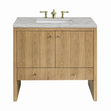 James Martin Vanities Hudson 36" Single Basin Wood Vanity Set with 3cm Victorian Silver Silestone Quartz Vanity Top, Rectangular Sink, USB Port and Electrical Outlet Light Natural Oak