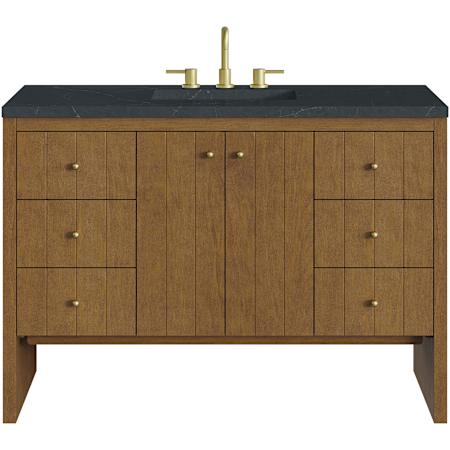 James Martin Vanities Hudson 48" Free Standing Single Basin Poplar Wood Vanity Set with Stone Composite Top, Rectangular Sink, USB Port(s), and Electrical Outlet(s) Honey Oak