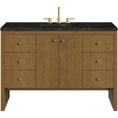 James Martin Vanities Hudson 48" Free Standing Single Basin Ash Wood Vanity Set with Solid Surface Top, Rectangular Sink, USB Port(s), and Electrical Outlet(s) Honey Oak