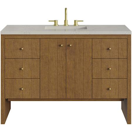 James Martin Vanities Hudson 48" Free Standing Single Basin Ash Wood Vanity Set with Stone Composite Top, Rectangular Sink, USB Port(s), and Electrical Outlet(s) Honey Oak