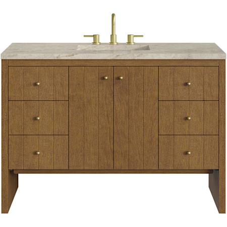 James Martin Vanities Hudson 48" Free Standing Single Basin Poplar Wood Vanity Set with Solid Surface Top, Rectangular Sink, USB Port(s), Electrical Outlet(s), and FreePower Wireless Charging Device Honey Oak