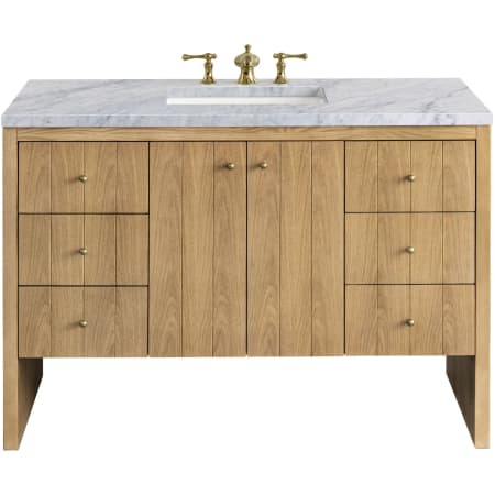 James Martin Vanities Hudson 48" Single Basin Ash Wood Vanity Set with 3 cm Carrara White Natural Stone Vanity Top, Rectangular Sink, USB Port and Electrical Outlet Light Natural Oak