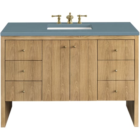 James Martin Vanities Hudson 48" Single Basin Ash Wood Vanity Set with 3 cm Cala Blue Quartz Vanity Top, Rectangular Sink, USB Port and Electrical Outlet Light Natural Oak