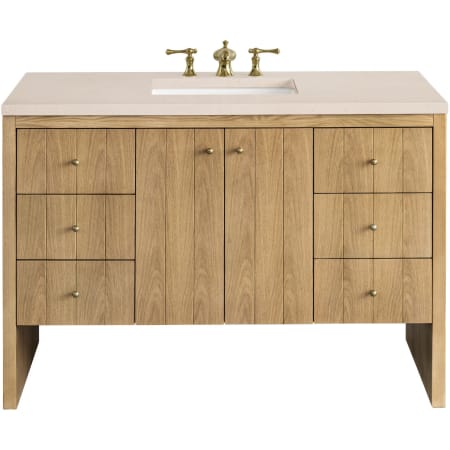 James Martin Vanities Hudson 48" Single Basin Ash Wood Vanity Set with 3 cm Eternal Marfil Quartz Vanity Top, Rectangular Sink, USB Port and Electrical Outlet Light Natural Oak