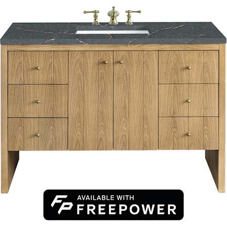 James Martin Vanities Hudson 48" Free Standing Single Basin Ash Wood Vanity Set with Parisien Bleu Silestone Top, Rectangular Sink, and Matching Mirror Light Natural Oak