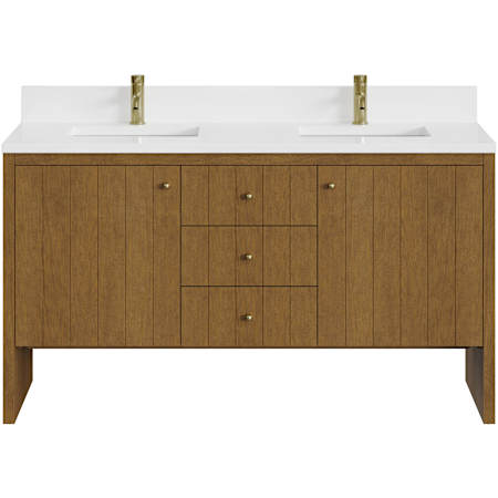 James Martin Vanities Hudson 60" Free Standing Double Basin Poplar Wood Vanity Set with Stone Composite Top, Rectangular Sinks, USB Port(s), and Electrical Outlet(s) Honey Oak