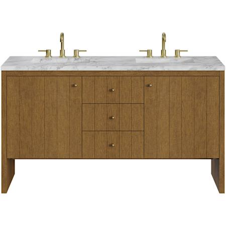 James Martin Vanities Hudson 60" Free Standing Double Basin Poplar Wood Vanity Set with Marble Top, Rectangular Sinks, USB Port(s), and Electrical Outlet(s) Honey Oak