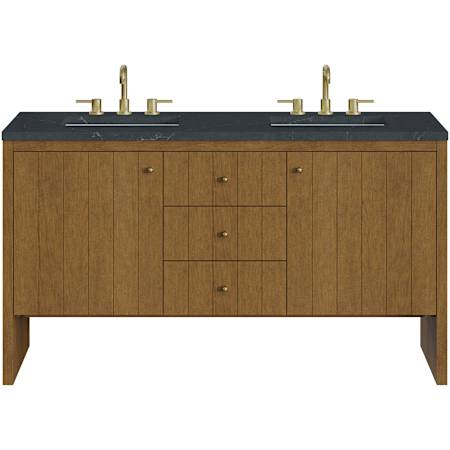 James Martin Vanities Hudson 60" Free Standing Double Basin Poplar Wood Vanity Set with Stone Composite Top, Rectangular Sinks, USB Port(s), and Electrical Outlet(s) Honey Oak