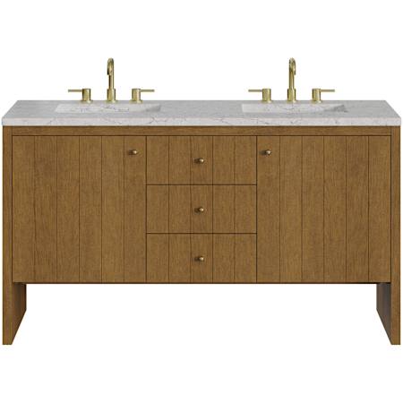 James Martin Vanities Hudson 60" Free Standing Double Basin Poplar Wood Vanity Set with Stone Composite Top, Rectangular Sinks, USB Port(s), and Electrical Outlet(s) Honey Oak