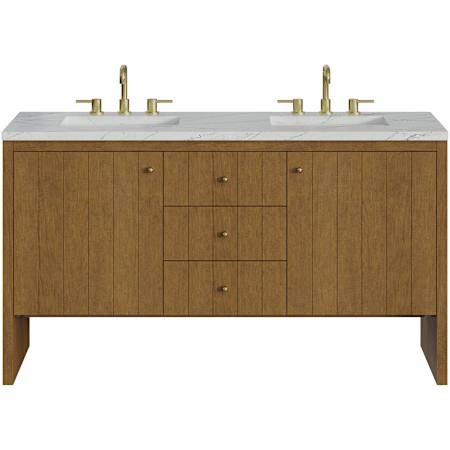 James Martin Vanities Hudson 60" Free Standing Double Basin Poplar Wood Vanity Set with Stone Composite Top, Rectangular Sinks, USB Port(s), and Electrical Outlet(s) Honey Oak