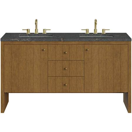James Martin Vanities Hudson 60" Free Standing Double Basin Poplar Wood Vanity Set with Stone Composite Top, Rectangular Sinks, USB Port(s), and Electrical Outlet(s) Honey Oak