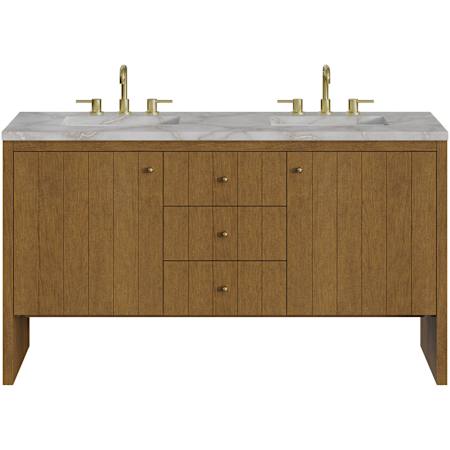 James Martin Vanities Hudson 60" Free Standing Double Basin Poplar Wood Vanity Set with Stone Composite Top, Rectangular Sinks, USB Port(s), and Electrical Outlet(s) Honey Oak