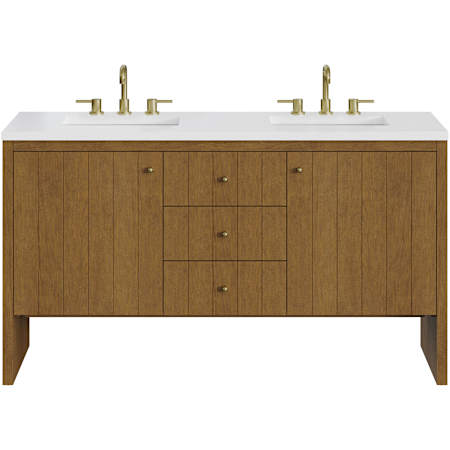 James Martin Vanities Hudson 60" Free Standing Double Basin Poplar Wood Vanity Set with Stone Composite Top, Rectangular Sinks, USB Port(s), and Electrical Outlet(s) Honey Oak