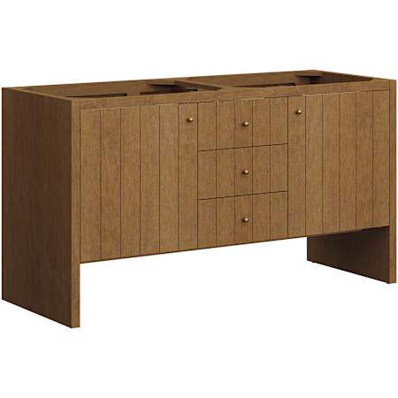 James Martin Vanities Hudson 60" Double Free Standing Wood Vanity Cabinet Only with USB Port and Electrical Outlet Honey Oak