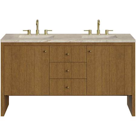 James Martin Vanities Hudson 60" Free Standing Double Basin Ash Wood Vanity Set with Solid Surface Top, Rectangular Sinks, USB Port(s), and Electrical Outlet(s) Honey Oak