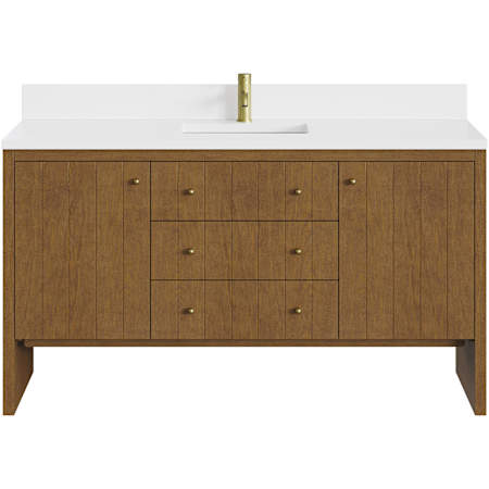 James Martin Vanities Hudson 60" Free Standing Single Basin Poplar Wood Vanity Set with Stone Composite Top, Rectangular Sink, USB Port(s), and Electrical Outlet(s) Honey Oak