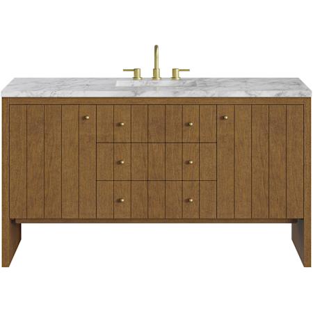 James Martin Vanities Hudson 60" Free Standing Single Basin Poplar Wood Vanity Set with Marble Top, Rectangular Sink, USB Port(s), and Electrical Outlet(s) Honey Oak