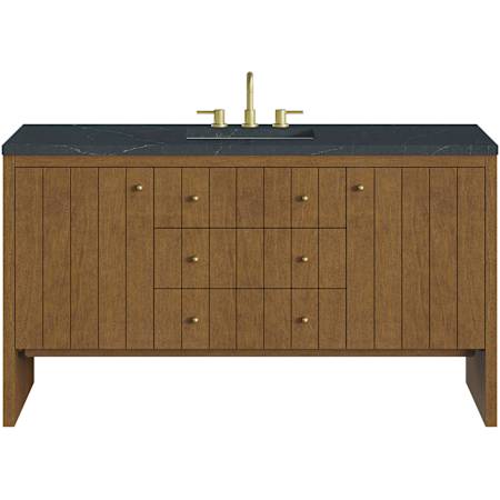 James Martin Vanities Hudson 60" Free Standing Single Basin Poplar Wood Vanity Set with Stone Composite Top, Rectangular Sink, USB Port(s), and Electrical Outlet(s) Honey Oak