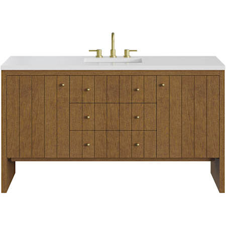 James Martin Vanities Hudson 60" Free Standing Single Basin Poplar Wood Vanity Set with Stone Composite Top, Rectangular Sink, USB Port(s), and Electrical Outlet(s) Honey Oak