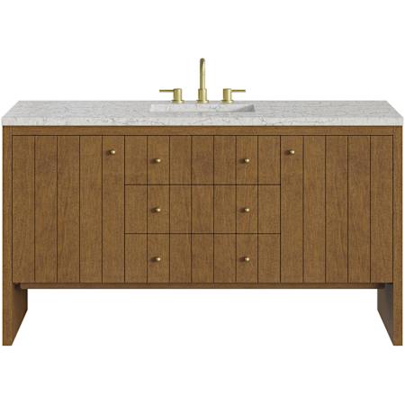 James Martin Vanities Hudson 60" Free Standing Single Basin Poplar Wood Vanity Set with Stone Composite Top, Rectangular Sink, USB Port(s), and Electrical Outlet(s) Honey Oak