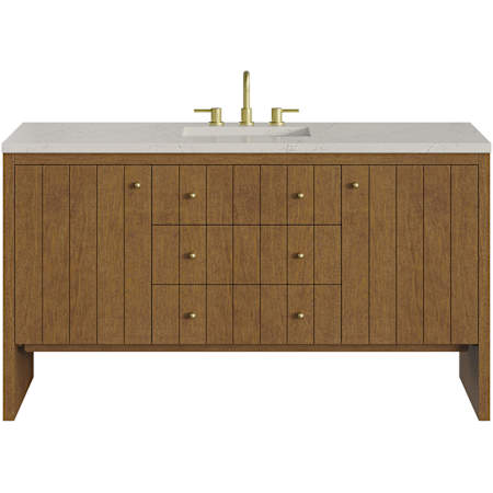 James Martin Vanities Hudson 60" Free Standing Single Basin Ash Wood Vanity Set with Stone Composite Top, Rectangular Sink, USB Port(s), and Electrical Outlet(s) Honey Oak