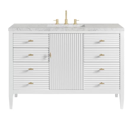 James Martin Vanities Myrrin 48" Single Basin Wood Vanity Set with 3cm Eternal Jasmine Pearl Silestone Quartz Vanity Top and Rectangular Sink - 8" Faucet Centers Bright White