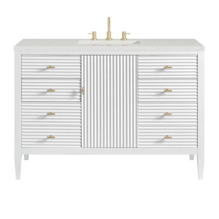 James Martin Vanities Myrrin 48" Single Basin Wood Vanity Set with 3cm Lime Delight Silestone Quartz Vanity Top, Rectangular Sink and Electrical Outlet - 8" Faucet Centers Bright White