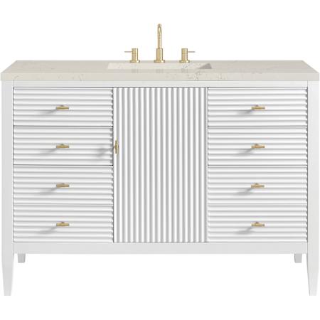 James Martin Vanities Myrrin 48" Free Standing Single Basin Hardwood Vanity Set with Stone Composite Top, Rectangular Sink, USB Port(s), and Electrical Outlet(s) Bright White