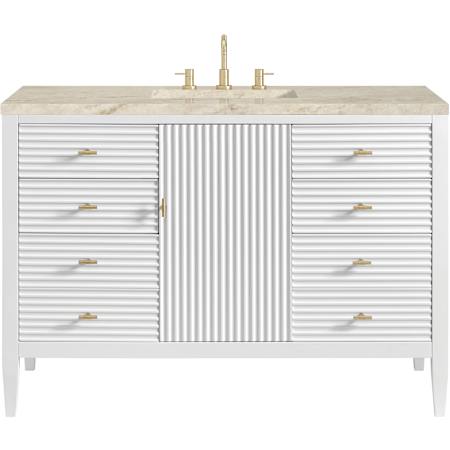 James Martin Vanities Myrrin 48" Free Standing Single Basin Hardwood Vanity Set with Solid Surface Top, Rectangular Sink, USB Port(s), and Electrical Outlet(s) Bright White