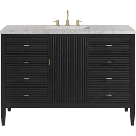 James Martin Vanities Myrrin 48" Free Standing Single Basin Ash Wood Vanity Set with Eternal Jasmine Pearl Stone Composite Top, Rectangular Sink with FreePower Wireless Charger Carbon Oak