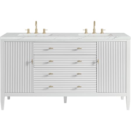 James Martin Vanities Myrrin 60" Free Standing Double Basin Poplar Wood Vanity Set with Ethereal Noctis Stone Composite Top, Rectangular Sinks, and FreePower Bright White
