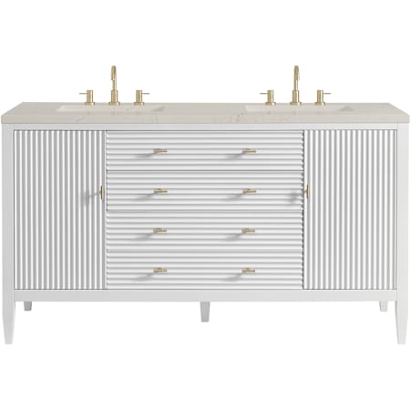 James Martin Vanities Myrrin 60" Free Standing Double Basin Hardwood Vanity Set with Stone Composite Top, Rectangular Sinks, USB Port(s), and Electrical Outlet(s) Bright White