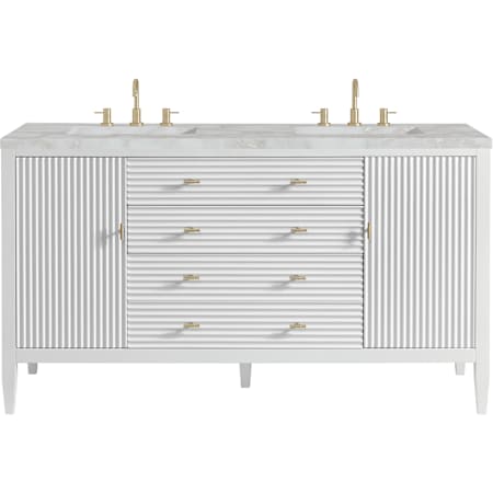 James Martin Vanities Myrrin 60" Free Standing Double Basin Poplar Wood Vanity Set with Victorian Silver Stone Composite Top, Rectangular Sinks, and FreePower Bright White