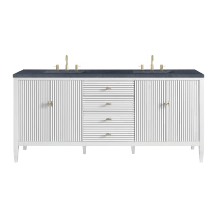 James Martin Vanities Myrrin 72" Double Basin Wood Vanity Set with 3cm Charcoal Soapstone Silestone Quartz Vanity Top and Rectangular Sinks - 8" Faucet Centers Bright White