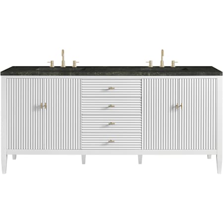 James Martin Vanities Myrrin 72" Free Standing Double Basin Hardwood Vanity Set with Solid Surface Top, Rectangular Sinks, USB Port(s), and Electrical Outlet(s) Bright White