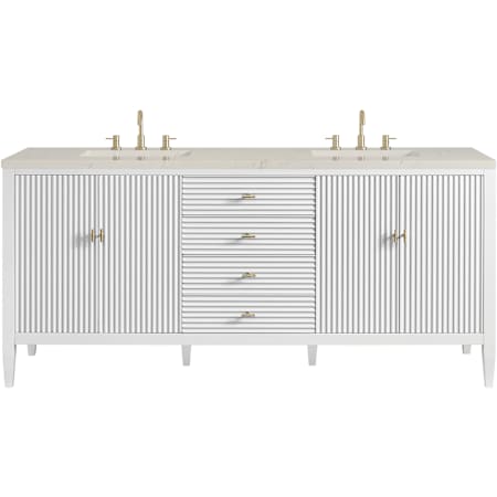 James Martin Vanities Myrrin 72" Free Standing Double Basin Hardwood Vanity Set with Stone Composite Top, Rectangular Sinks, USB Port(s), and Electrical Outlet(s) Bright White