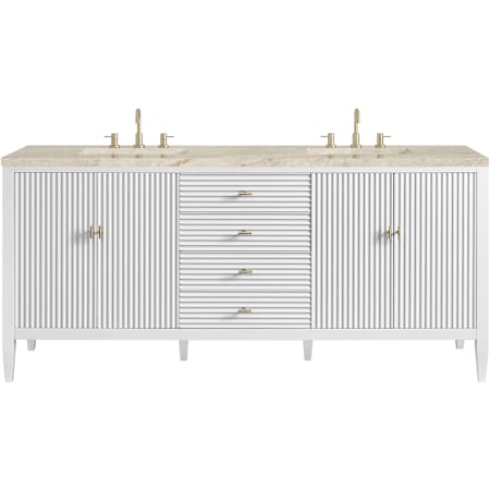 James Martin Vanities Myrrin 72" Free Standing Double Basin Hardwood Vanity Set with Solid Surface Top, Rectangular Sinks, USB Port(s), and Electrical Outlet(s) Bright White