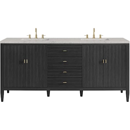 James Martin Vanities Myrrin 72" Free Standing Double Basin Ash Wood Vanity Set with Eternal Jasmine Pearl Stone Composite Top, Rectangular Sinks, and FreePower Carbon Oak