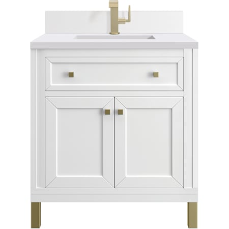 James Martin Vanities Chicago 30" Free Standing Single Basin Vanity Set with Quartz Top and Rectangular Sink Glossy White