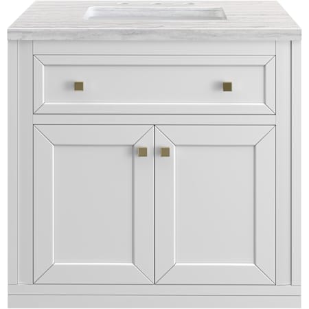 James Martin Vanities Chicago 30" Free Standing Single Basin Vanity Set with Solid Surface Top and Rectangular Sink Glossy White