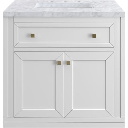 James Martin Vanities Chicago 30" Free Standing Single Basin Vanity Set with Marble Top and Rectangular Sink Glossy White