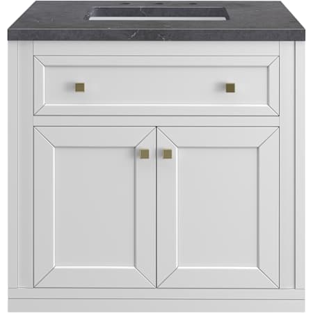 James Martin Vanities Chicago 30" Free Standing Single Basin Vanity Set with Quartz Top and Rectangular Sink Glossy White