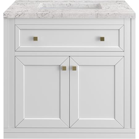 James Martin Vanities Chicago 30" Free Standing Single Basin Vanity Set with Quartz Top and Rectangular Sink Glossy White