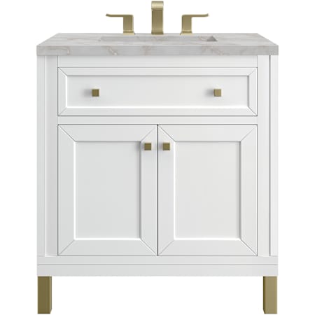 James Martin Vanities Chicago 30" Free Standing Single Basin Vanity Set with Quartz Top and Rectangular Sink Glossy White