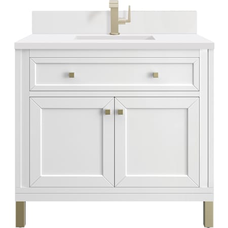 James Martin Vanities Chicago 36" Free Standing Single Basin Vanity Set with Quartz Top and Rectangular Sink Glossy White