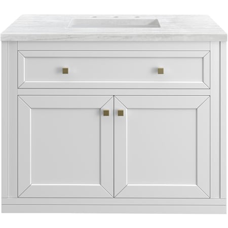 James Martin Vanities Chicago 36" Free Standing Single Basin Vanity Set with Solid Surface Top and Rectangular Sink Glossy White