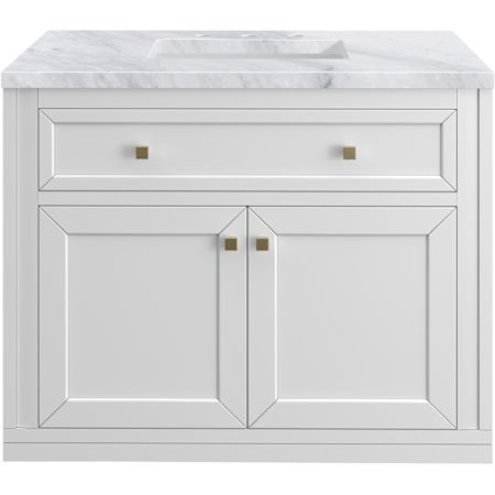 James Martin Vanities Chicago 36" Free Standing Single Basin Vanity Set with Marble Top and Rectangular Sink Glossy White