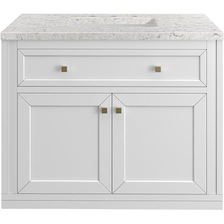 James Martin Vanities Chicago 36" Free Standing Single Basin Vanity Set with Quartz Top and Rectangular Sink Glossy White